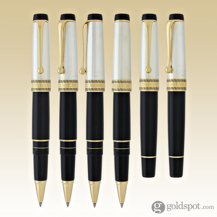 Aurora Optima Rollerball Pen Black Barrel with Solid Silver Cap Rollerball Pen