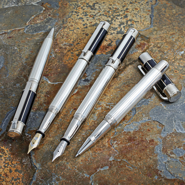 Waldmann Commander 23 Ballpoint Pen in Sterling Silver Blue Lacquer Ballpoint Pens