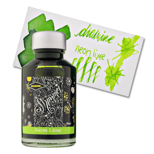 Diamine Shimmer Bottled Ink in Neon Lime Silver - 50 mL