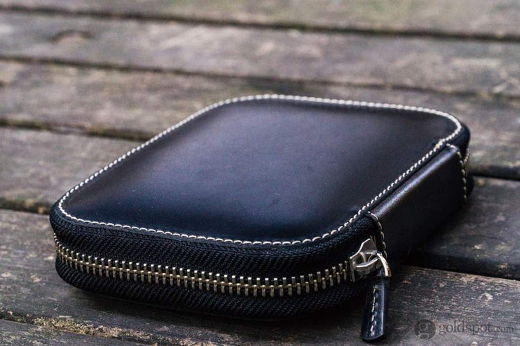 Galen Leather Pen Case Zippered 10 Slots in Black Pen Case