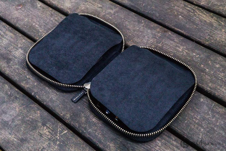 Galen Leather Pen Case Zippered 10 Slots in Black Pen Case