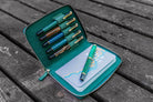 Galen Leather Pen Case Zippered 5 Slots in Crazy Horse Forest Green Pen Case