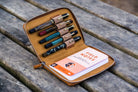 Galen Leather Pen Case Zippered 5 Slots in Rustic Brown Pen Case