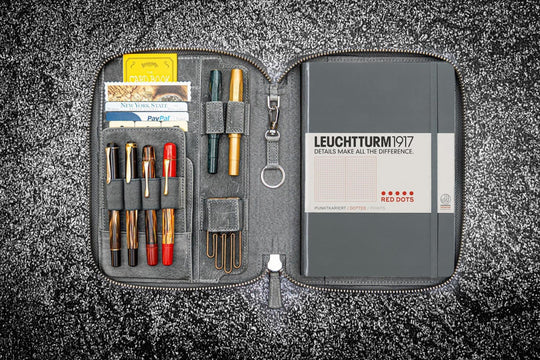 Galen Leather Zippered A5 Notebook Folio in Crazy Horse Smoky Grey