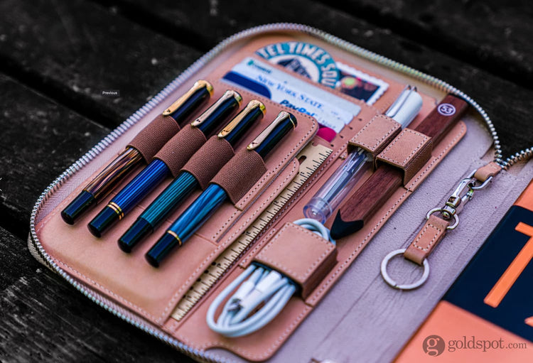 Galen Leather Zippered A5 Notebook Folio in Undyed Leather Pen Case