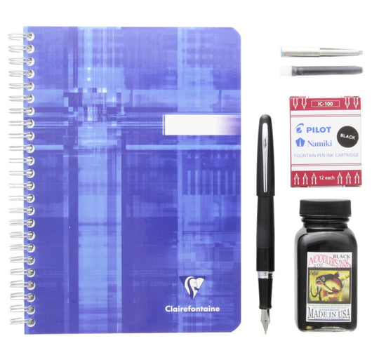Gift Set with a Fountain Pen, Bottled Ink, Notebook, & Ink Cartridge