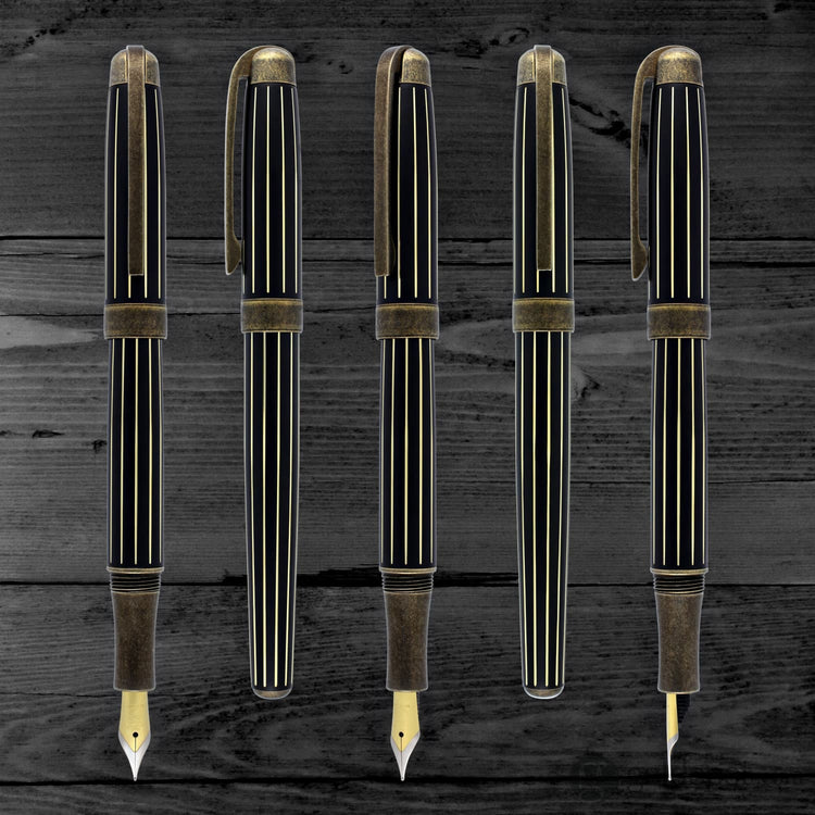 Laban Antique II Fountain Pen in Gold with Lines Fountain Pen