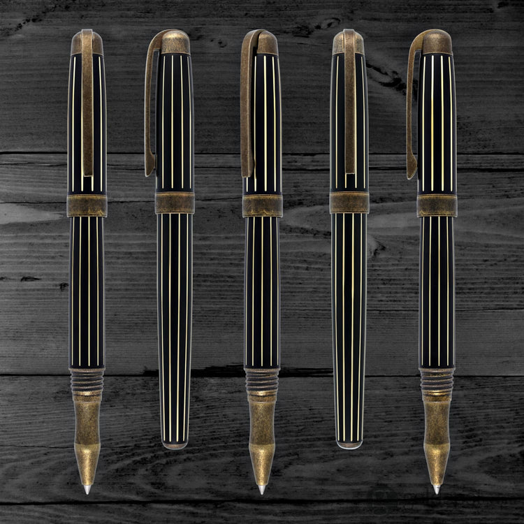 Laban Antique II Rollerball Pen in Gold with Lines Rollerball Pen