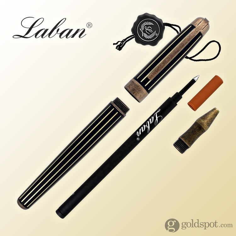 Laban Antique II Rollerball Pen in Gold with Lines Rollerball Pen