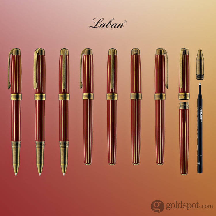 Laban Antique II Rollerball Pen in Red with Gold Lines Rollerball Pen