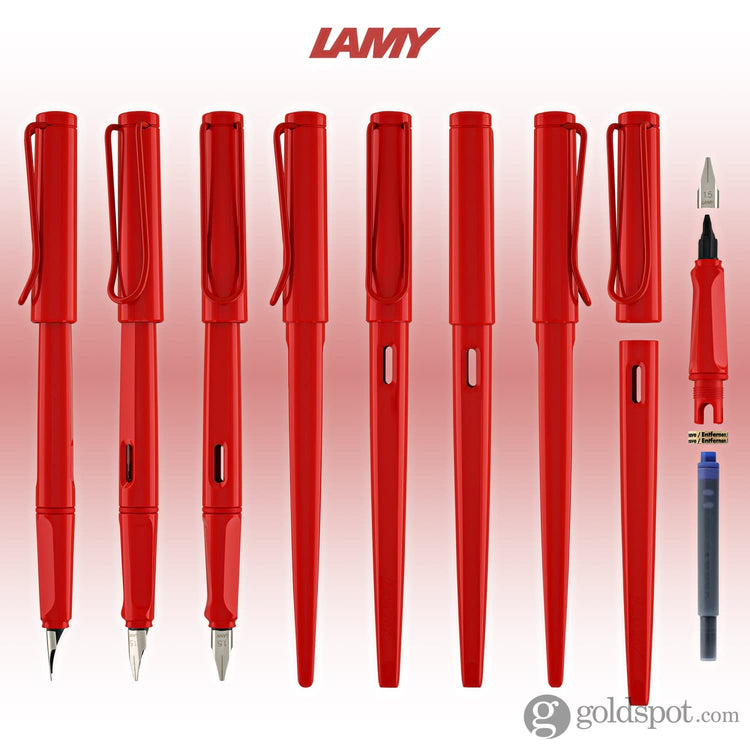 Lamy Joy Calligraphy Fountain Pen in Strawberry with Red Clip - 1.5 mm Stub Nib Fountain Pen
