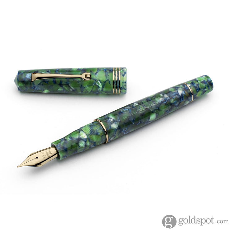 Leonardo Momento Zero Fountain Pen in Iride Green Blue 2021 with Gold Trim Broad / Gold Fountain Pen