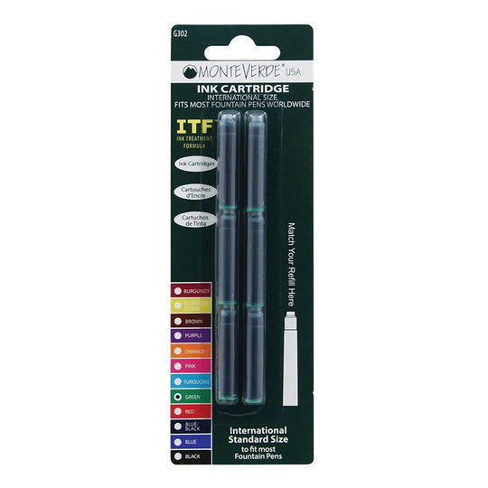 Monteverde Ink Cartridges International Size in Green - Pack of 6