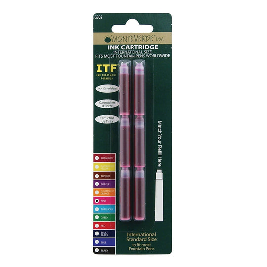 Monteverde Ink Cartridges International Size in Pink - Pack of 6