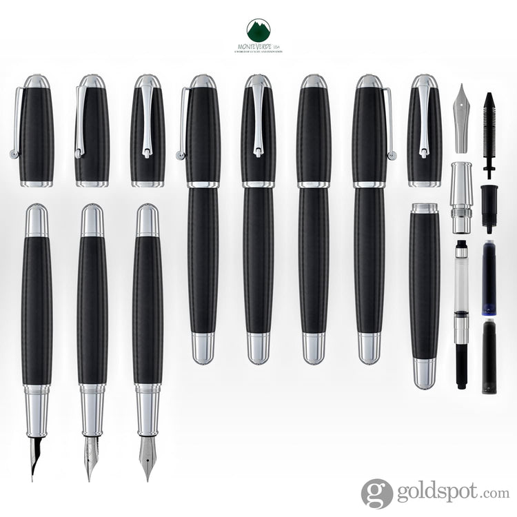 Monteverde Super Mega Fountain Pen in Carbon Fiber with Chrome Trim Fountain Pen