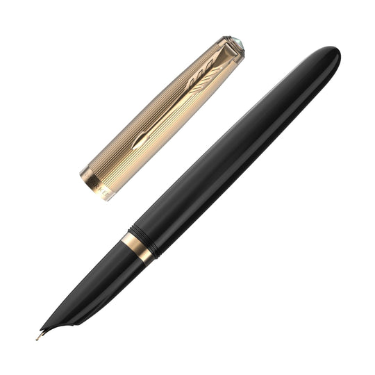 Parker 51 Fountain Pen in Black with Gold Trim - 18K Gold
