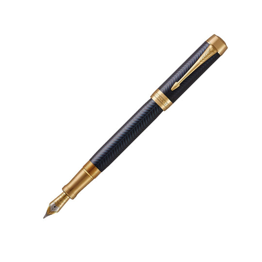 Parker Duofold Prestige Fountain Pen in Blue Chevron Centennial with Gold Trim - Fine Point