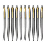 Parker Jotter Ballpoint Pen in Stainless Steel with Gold Trim - Pack of 10
