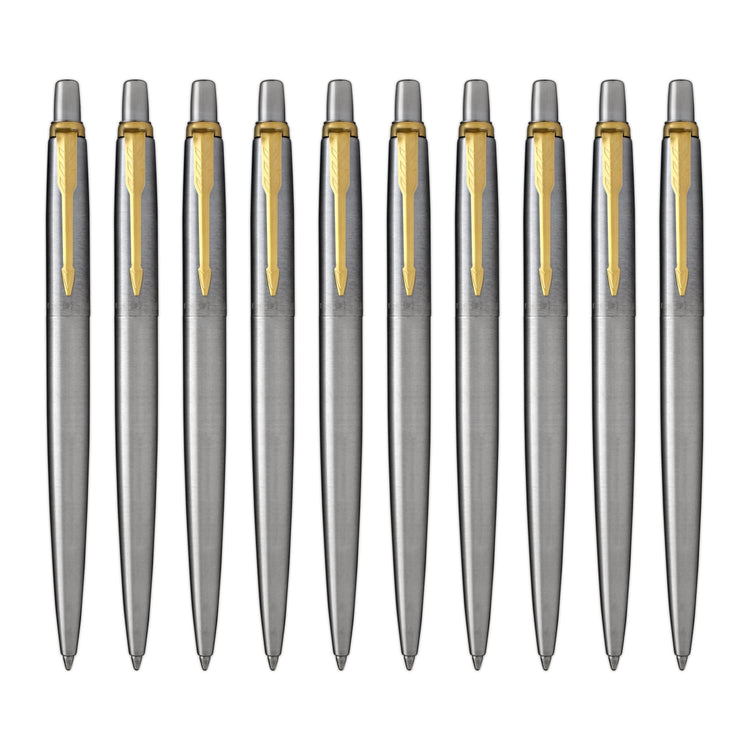 Parker Jotter Ballpoint Pen in Stainless Steel with Gold Trim - Pack of 10 Ballpoint Pen
