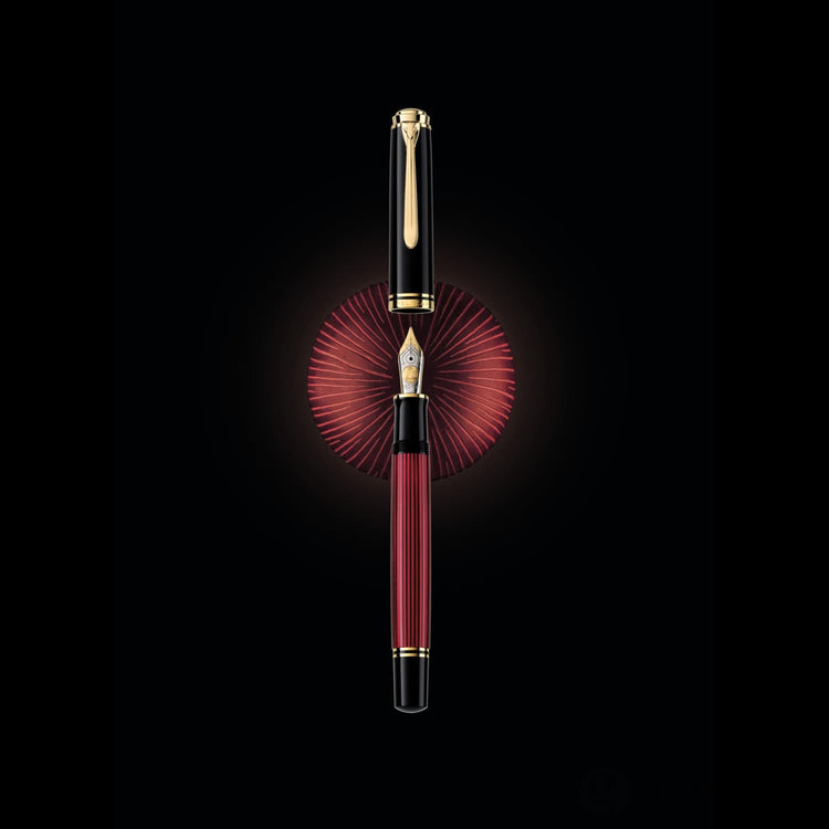 Pelikan Souveran K800 Ballpoint Pen in Black & Red with Gold Trim Ballpoint Pen
