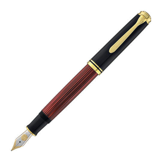 Pelikan Souveran M800 Fountain Pen in Black & Red with Gold Trim - 18K Gold
