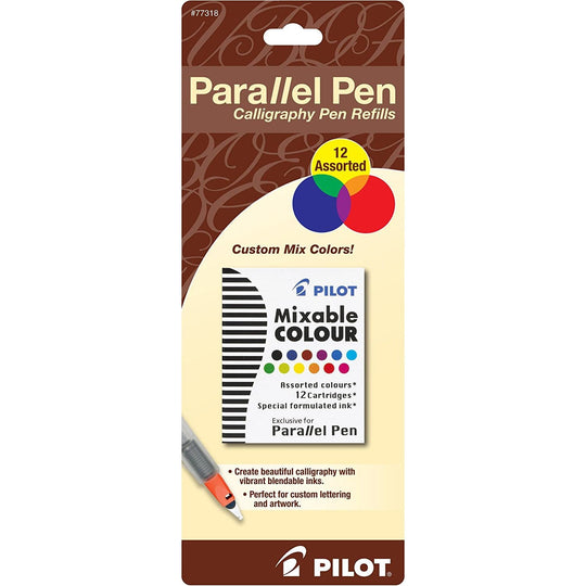 Pilot Calligraphy Parallel Pen Ink Cartridges in Assorted Colors - Pack of 12