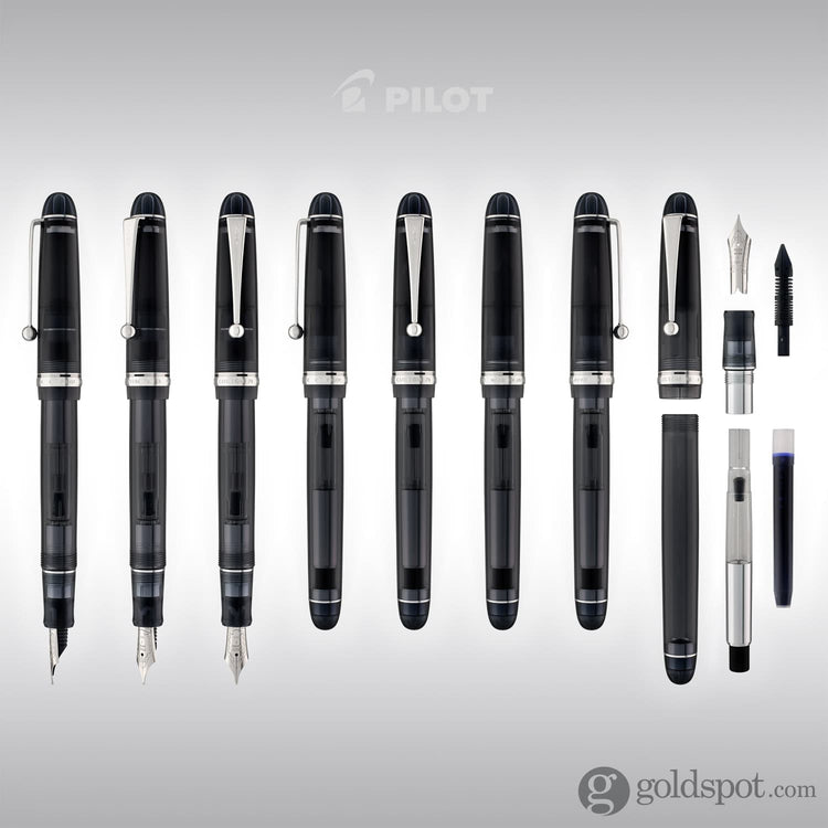 Pilot Custom 74 Fountain Pen in Smokey Black with Silver Trim - 14K Gold Fountain Pen