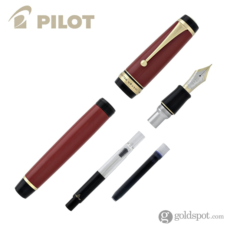 Pilot Custom Urushi Fountain Pen in Vermillion Red Barrel - 18K Gold Fountain Pen