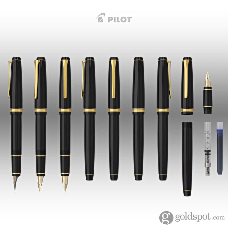 Pilot Falcon Fountain Pen in Black & Gold - Soft Flexible Fountain Pen
