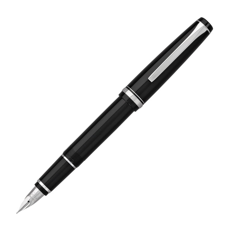 Pilot Falcon Fountain Pen in Black & Rhodium - Soft Flexible Fountain Pen