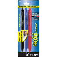 Pilot FriXion Clicker Erasable Gel Pens in Black, Blue & Red - Fine Point - Pack of 3