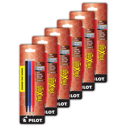 Pilot FriXion Erasable Ballpoint Pen Refill in Black, Blue, and Red - Fine Point - Pack of 3