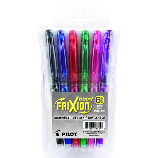 Pilot FriXion Erasable Gel Pens in Assorted Colors - Extra Fine Point - Pack of 6
