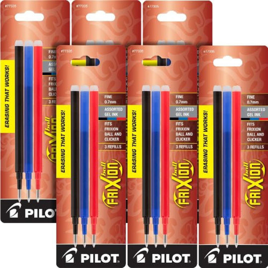 Pilot Frixion Erasable Gel Refill in Multi-Color, Fine Point - 7 Sets of 3