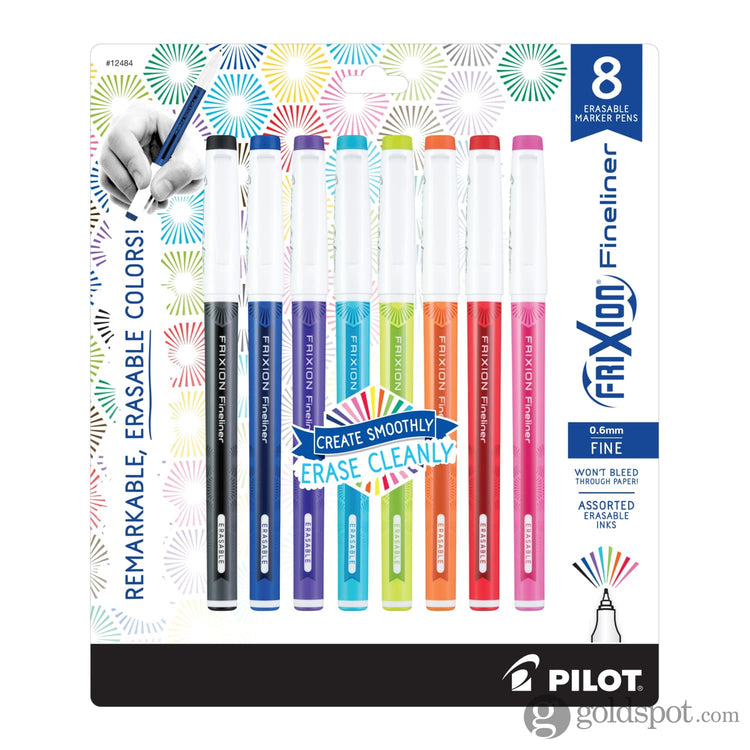 Pilot FriXion Fineliner Erasable Marker Pens in Black Blue Purple Periwinkle Lime Green Orange Red & Pink - Fine Point - Pack of 8 Marker