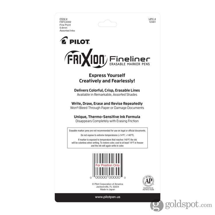 Pilot FriXion Fineliner Erasable Marker Pens in Periwinkle Light Green Orange & Pink - Fine Point - Pack of 4 Marker
