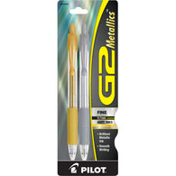 Pilot G2 Metallic Gel Ink Rolling Ball Pens in Gold & Silver - Fine Point - Pack of 2