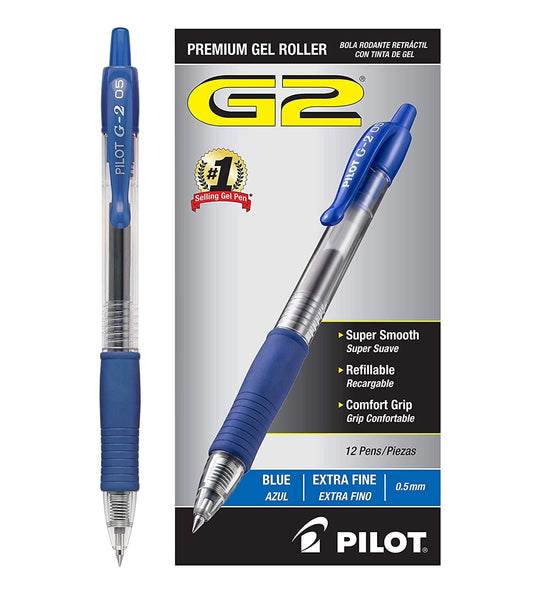 Pilot G2 Retractable Premium Gel Ink Pens in Blue - Pack of 12