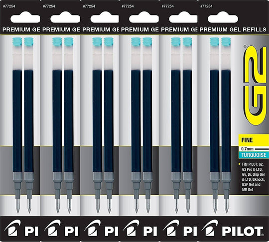Pilot G2 Rollerball Gel Pen Refill in Turquoise - Fine Point - Pack of 6