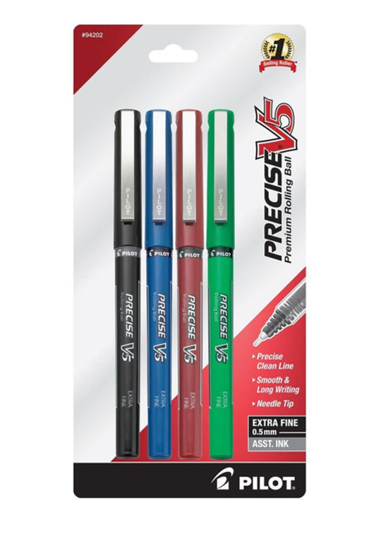 Pilot Precise V5 Rollerball Pen in Assorted Colors - Extra Fine Point - Pack of 4