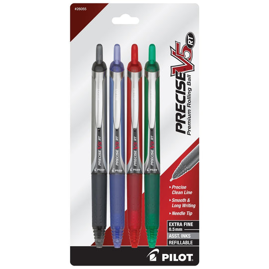Pilot Precise V5 RT Rollerball Liquid Ink Pens in Assorted Colors - Extra Fine Point - Pack of 4