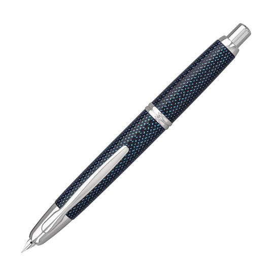 Pilot Vanishing Point Fountain Pen in Blue Carbonesque & Rhodium - 18K Gold