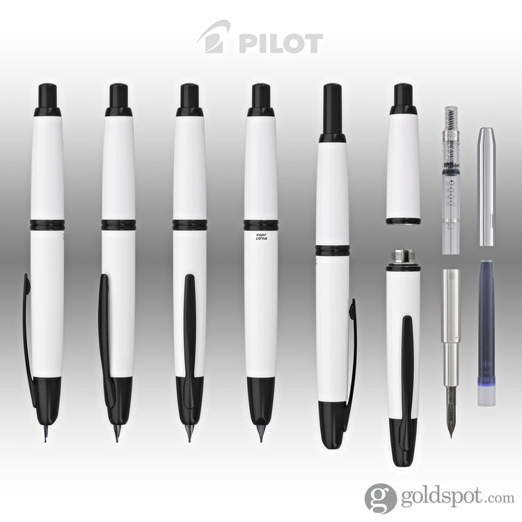 Pilot Vanishing Point Fountain Pen in Shiny White & Black Accents - 18K Gold Stub Nib Fountain Pen