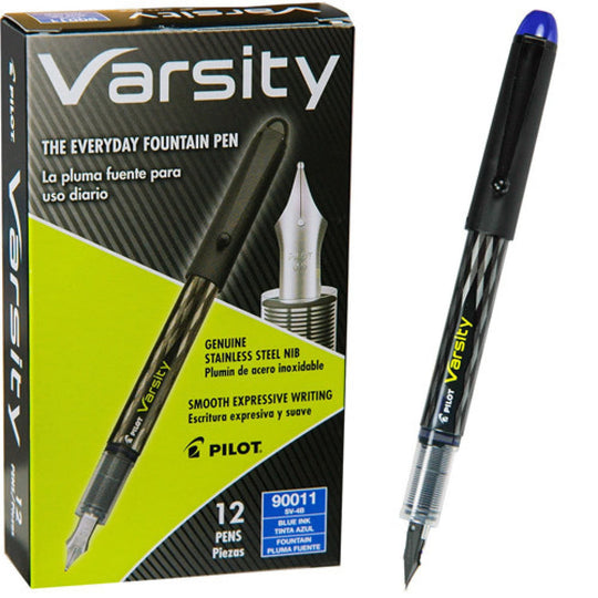 Pilot Varsity Disposable Fountain Pen in Black with Blue Ink - Pack of 12