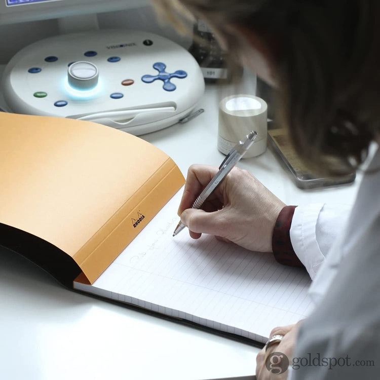Rhodia No. 18 Lined Staplebound with 3 Hole Punch 8.25 x 11.75 in Orange Notepad