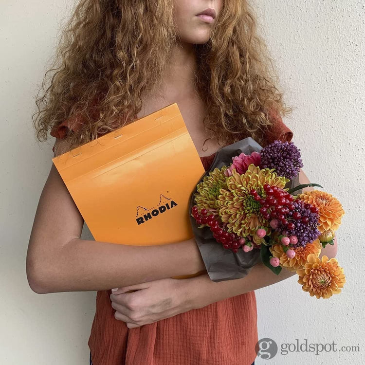 Rhodia No. 18 Lined Staplebound with 3 Hole Punch 8.25 x 11.75 in Orange Notepad