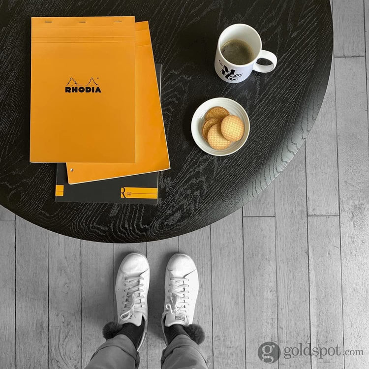 Rhodia No. 18 Lined Staplebound with 3 Hole Punch 8.25 x 11.75 in Orange Notepad