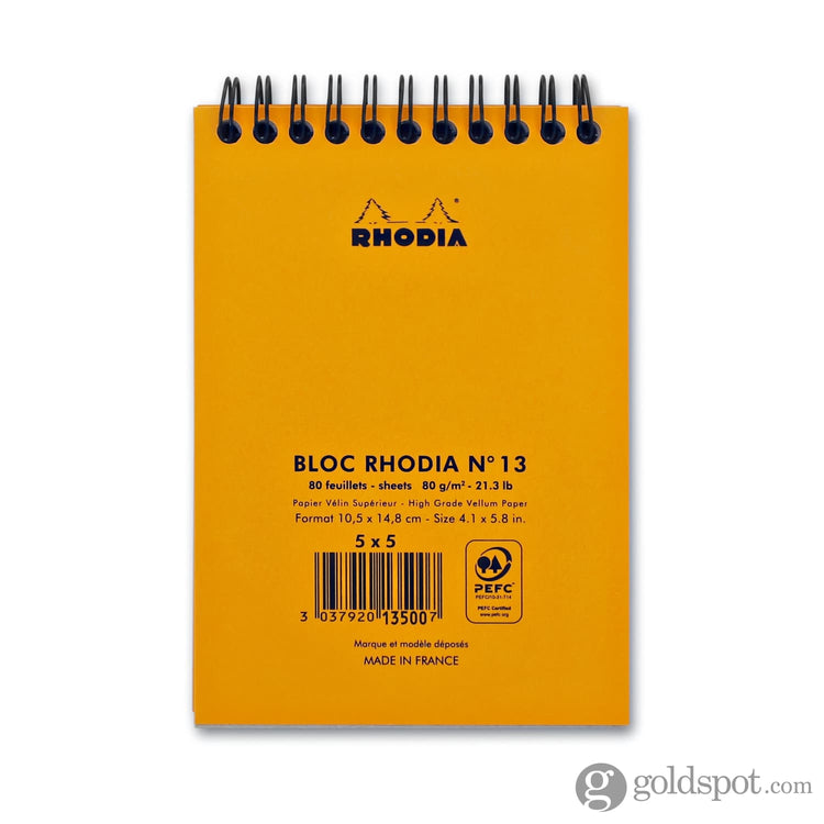 Rhodia Wirebound Graph Paper Notepad in Orange - 4 x 6 Notepad