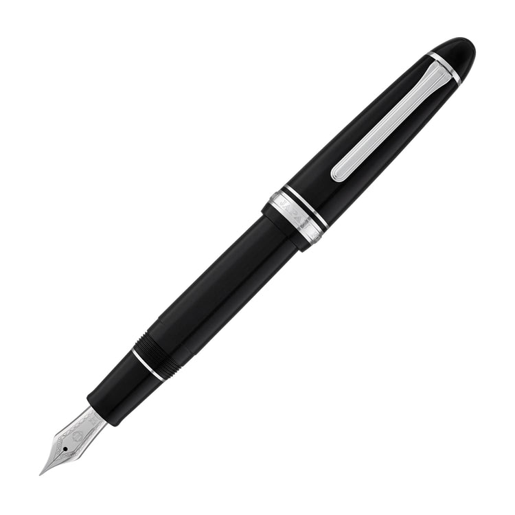 Sailor 1911 Large Fountain Pen in Black with Silver Trim - 21K Gold Fountain Pen