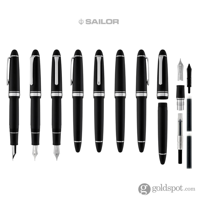 Sailor 1911 Large Fountain Pen in Black with Silver Trim - 21K Gold Fountain Pen
